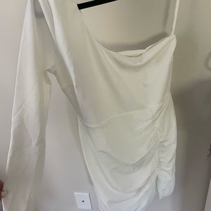 One sleeve white dress